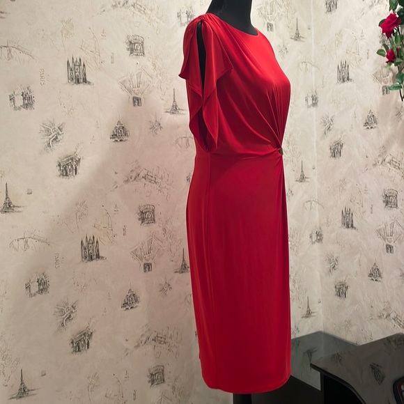 Anne Klein Red Dress with Flutter Sleeves - Picture 6 of 8